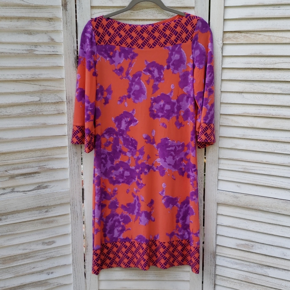 Donna Morgan Orange Purple Floral Knee Dress